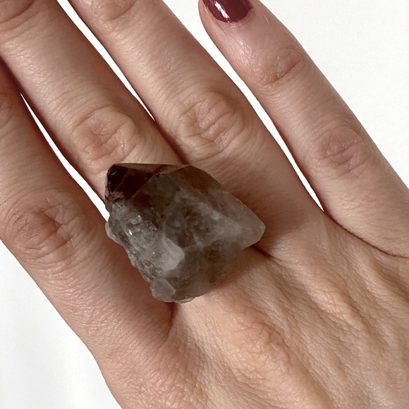 Handmade Smoky Quartz Crystal Raw Gem Statement Cocktail Ring Natural Gemstone - Picture 2 of 10
